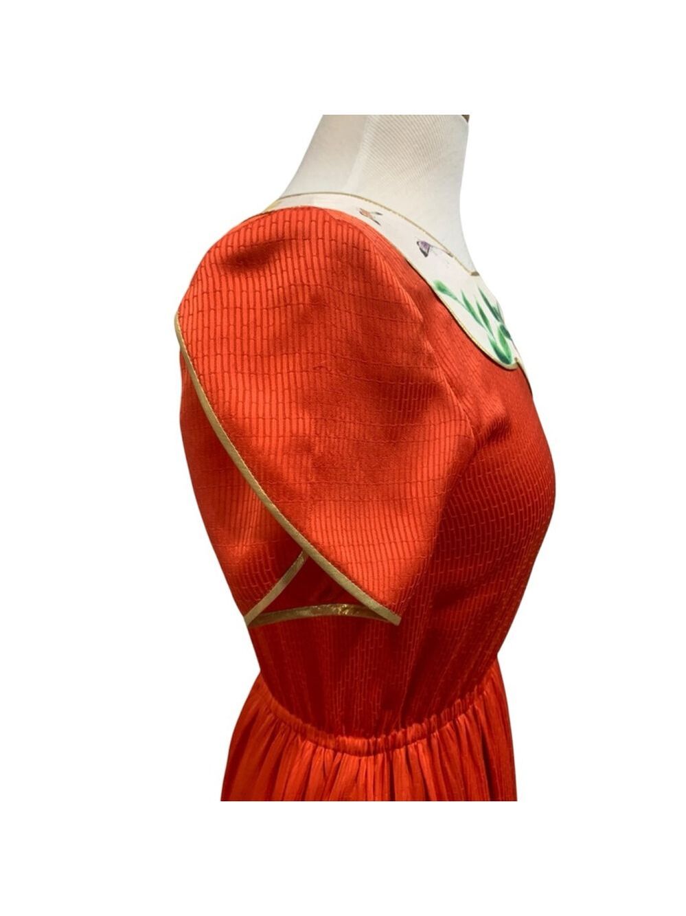 Vntg 70’s Women's Oriental Beauty by Eliza Wang Orange Floral Dress Juniors 9 - Picture 3 of 7